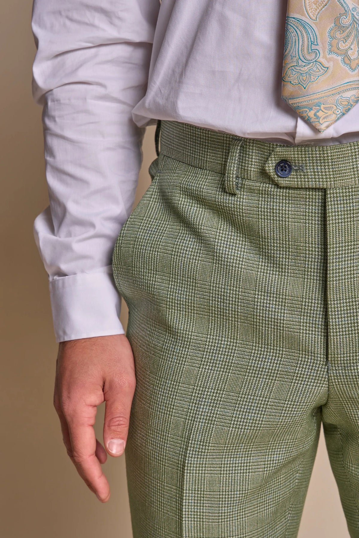 Caridi - Pantaloni bărbătești în carouri verde salvie