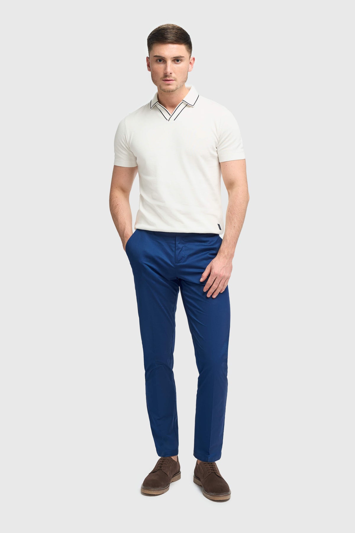 Mario - Pantaloni eleganți albaștri de vară pentru bărbați