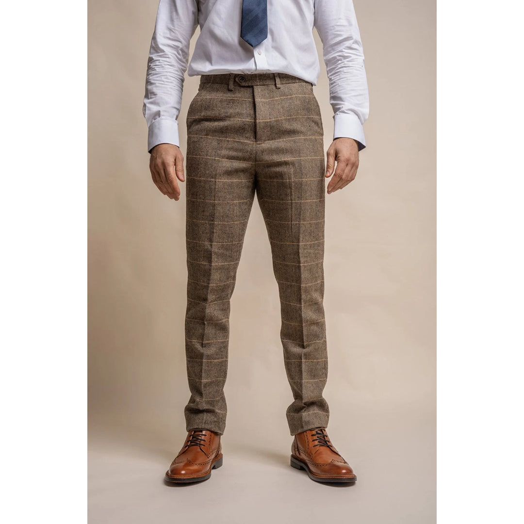 Albert - Pantaloni bărbătești din tweed maro-cenușiu