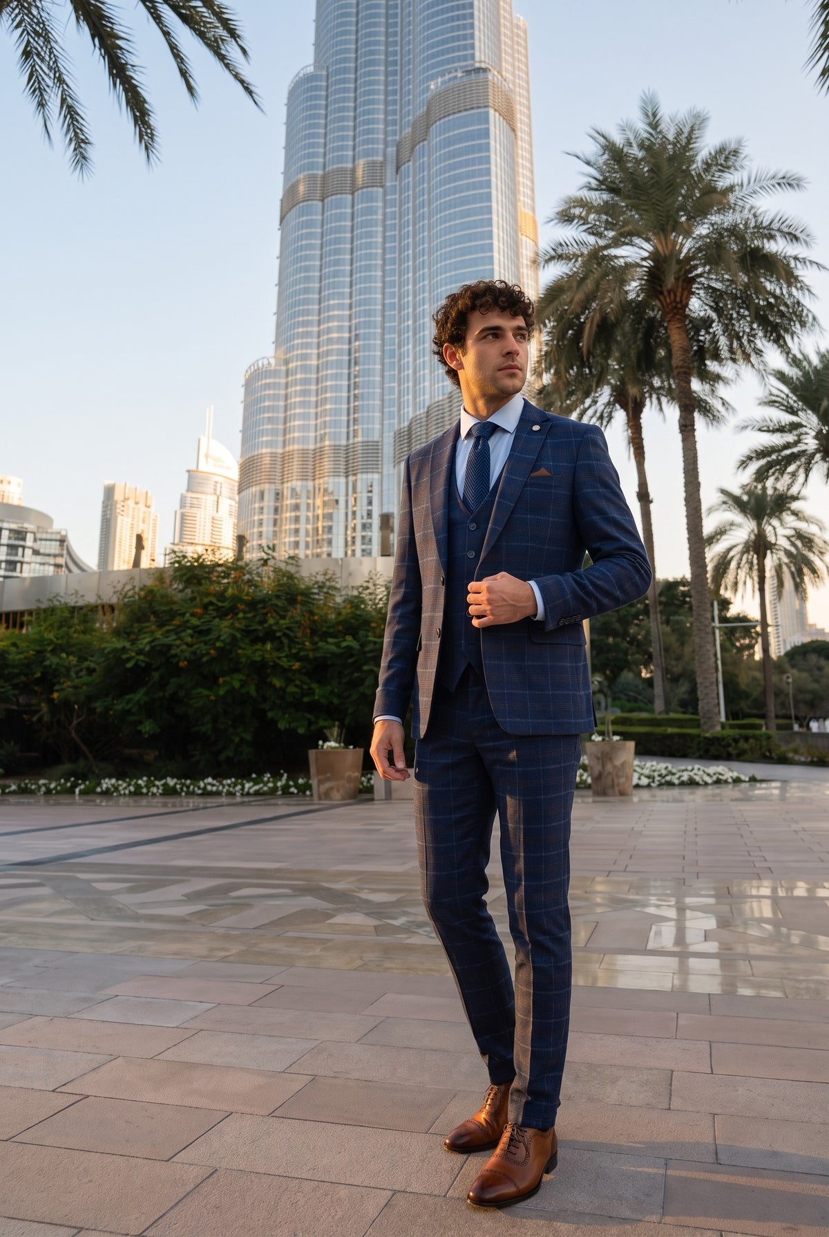 Look #978 styled with Costum bărbătesc bleumarin în carouri din 3 piese - Paul Andrew Kenneth