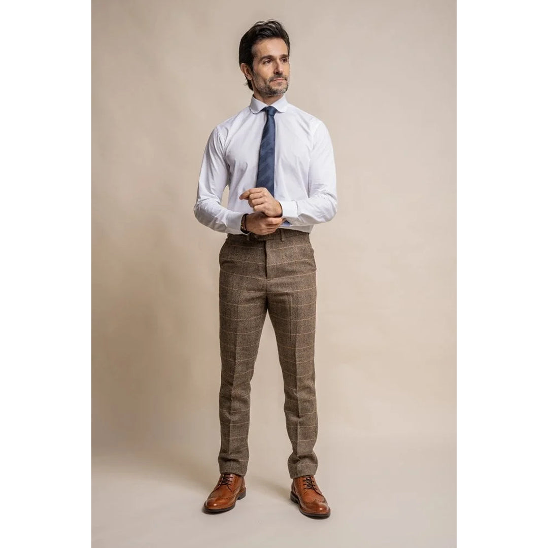Albert - Pantaloni bărbătești din tweed maro-cenușiu