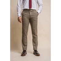 Gaston - Pantaloni bărbătești în carouri măslinii cu imprimeu tweed