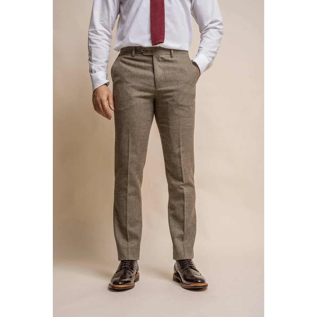 Gaston - Pantaloni bărbătești în carouri măslinii cu imprimeu tweed