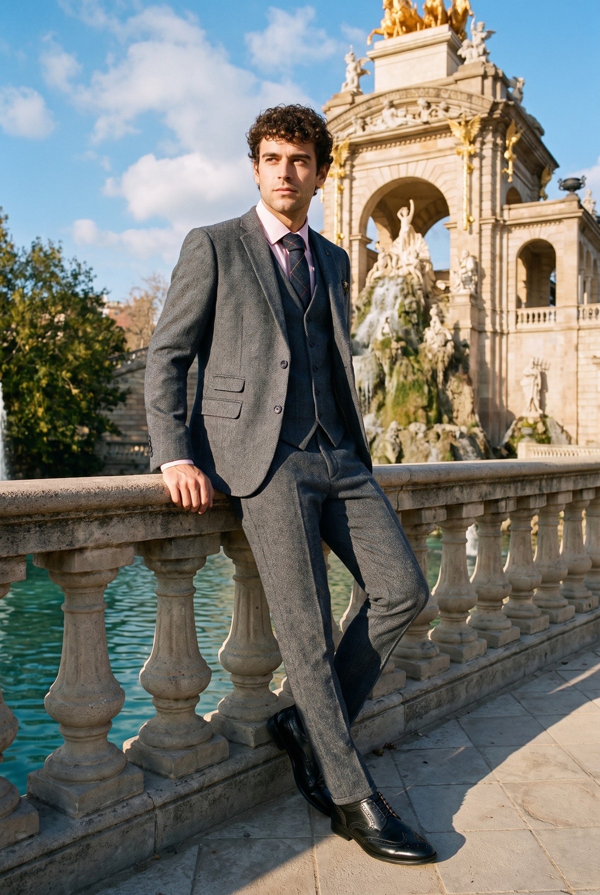 Look #955 styled with Thomas - Costum bărbătesc bleumarin din 3 piese din amestec de lână și tweed