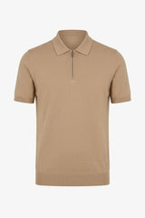 Tricou polo tricotat bej cu guler fermoar pentru bărbați