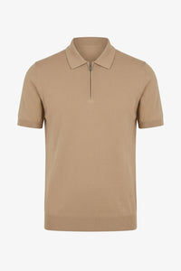 Tricou polo tricotat bej cu guler fermoar pentru bărbați