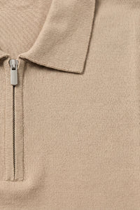Tricou polo tricotat bej cu guler fermoar pentru bărbați