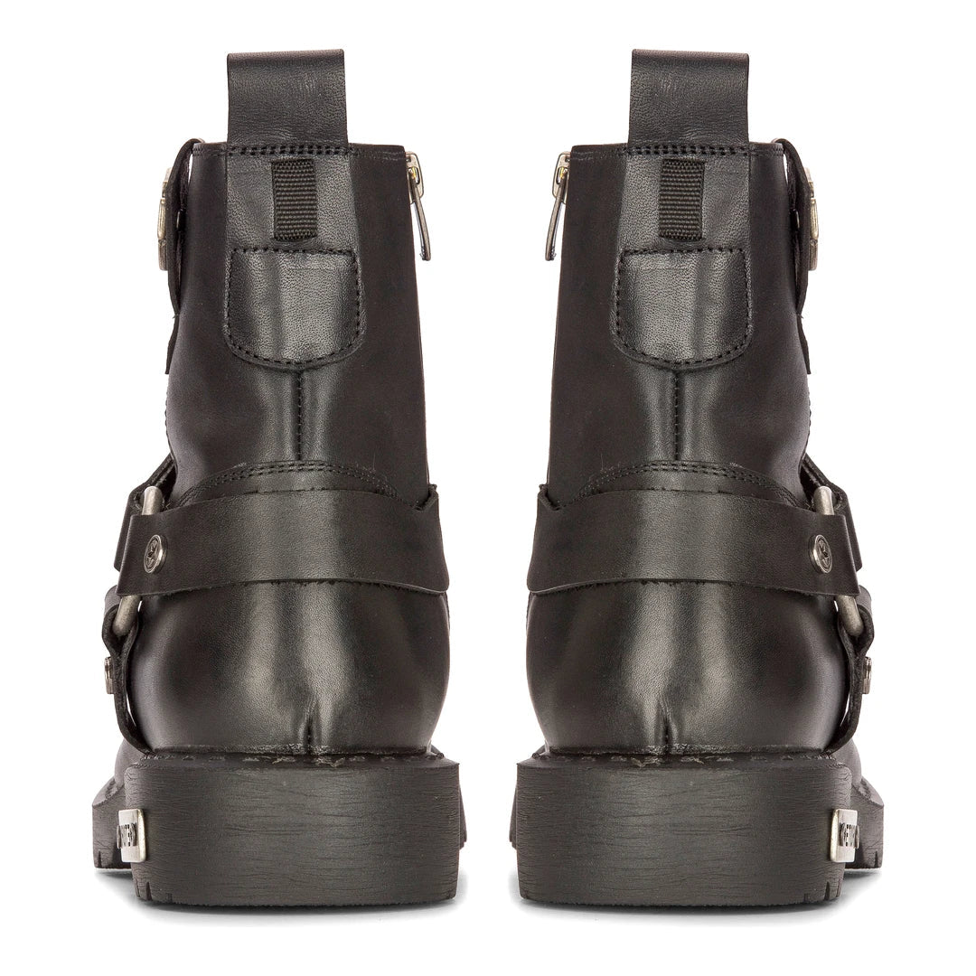 Mens Black Leather Motorcycle Boots Western Rock Punk Metal Toe Ankle Boot