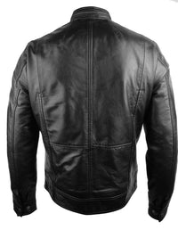 Real Leather Jacket Biker Style Vintage Black Zipped Design Casual Fitted for Men