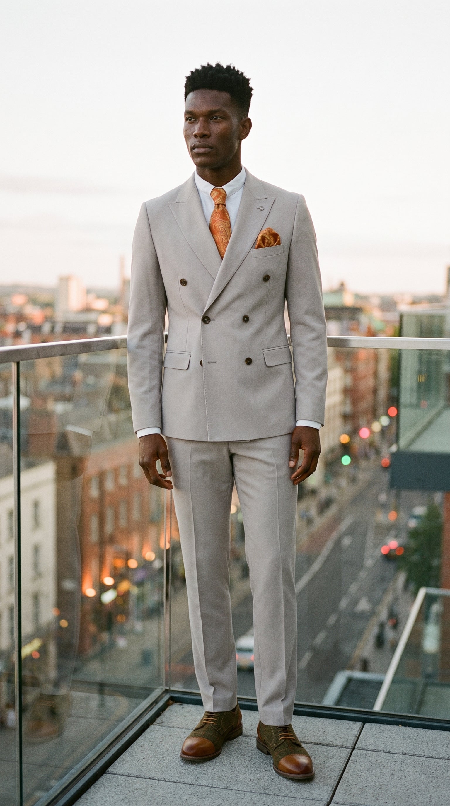 Look #660 styled with Mayfair - Costum bărbătesc din două piese, gri piatră, cu nasturi dubli