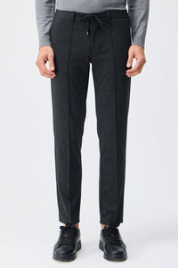 Pantaloni bărbătești gri taupe, cu șnur, croială conică, eleganți, croială croită