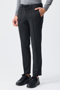 Pantaloni bărbătești gri taupe, cu șnur, croială conică, eleganți, croială croită