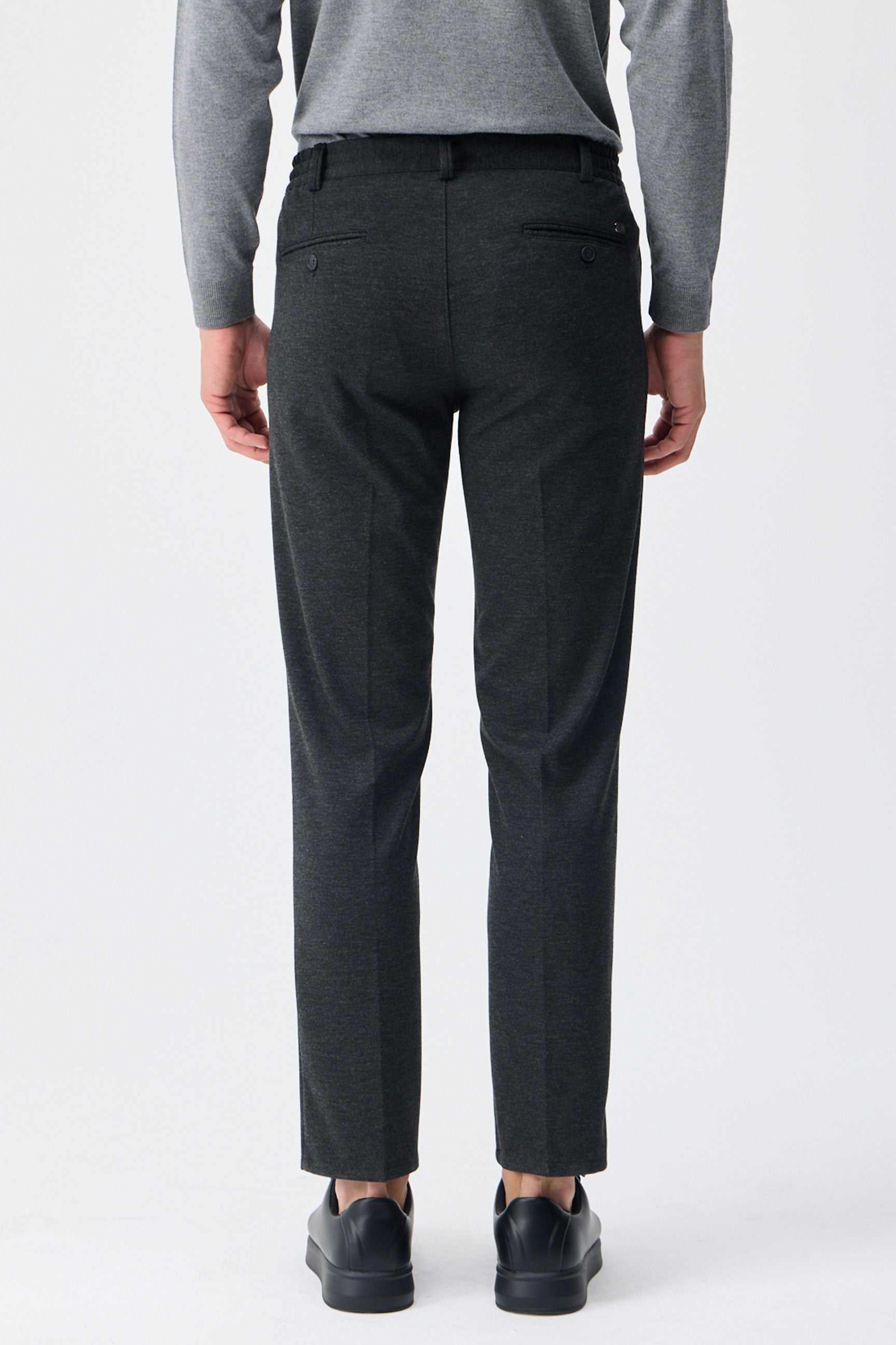 Pantaloni bărbătești gri taupe, cu șnur, croială conică, eleganți, croială croită
