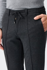 Pantaloni bărbătești gri taupe, cu șnur, croială conică, eleganți, croială croită