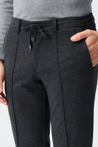 Pantaloni bărbătești gri taupe, cu șnur, croială conică, eleganți, croială croită
