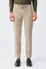 Set sacou și pantaloni elegant casual pentru bărbați, din jerseu moale, bej