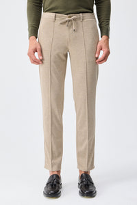 Set sacou și pantaloni elegant casual pentru bărbați, din jerseu moale, bej