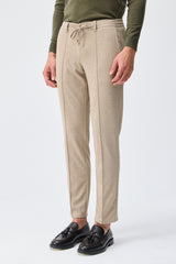 Pantaloni bărbătești bej, gri taupe, cu șiret, croială conică, eleganți
