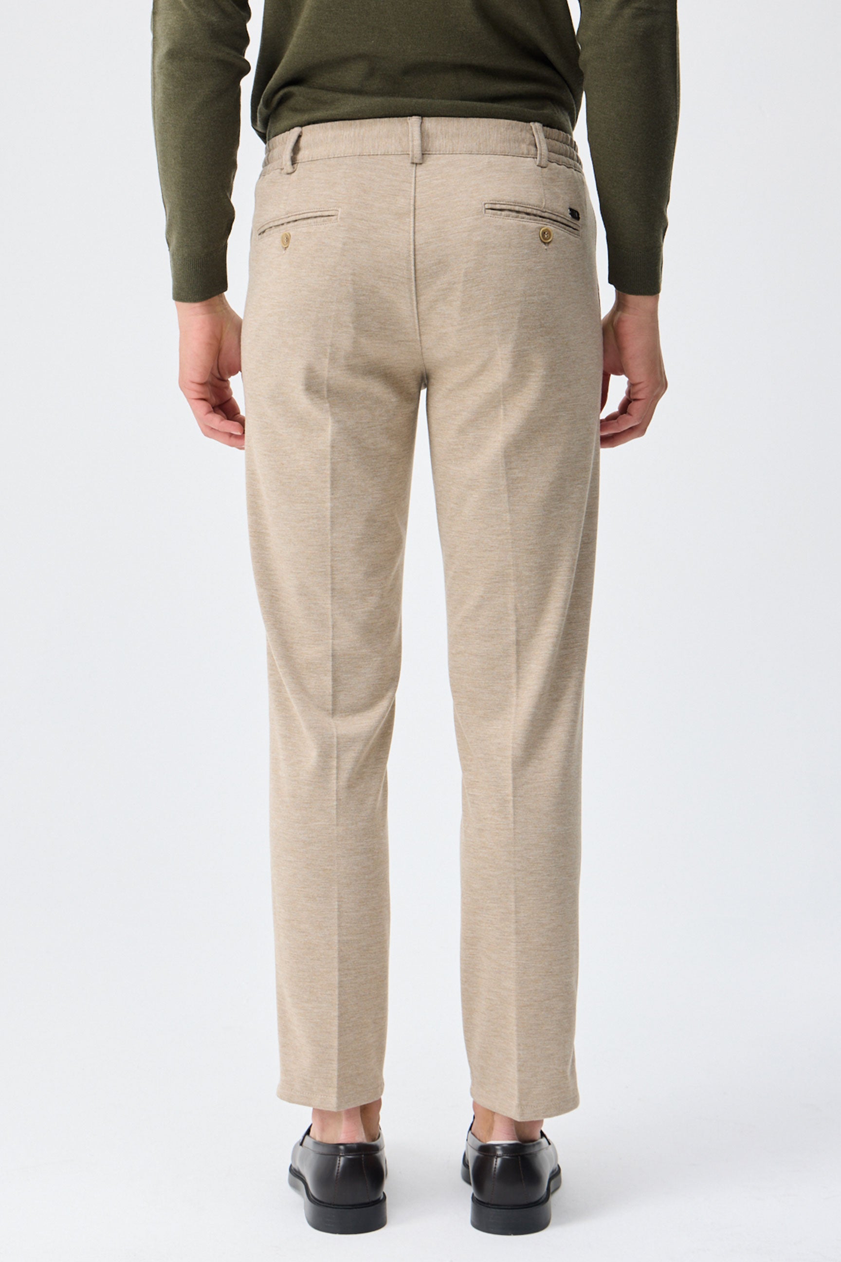 Set sacou și pantaloni elegant casual pentru bărbați, din jerseu moale, bej