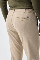 Pantaloni bărbătești bej, gri taupe, cu șiret, croială conică, eleganți