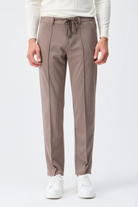Pantaloni bărbătești eleganți cu șnur, gri taupe, croială conică