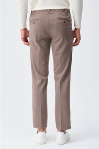 Set sacou și pantaloni elegant casual pentru bărbați, din jerseu moale, maro