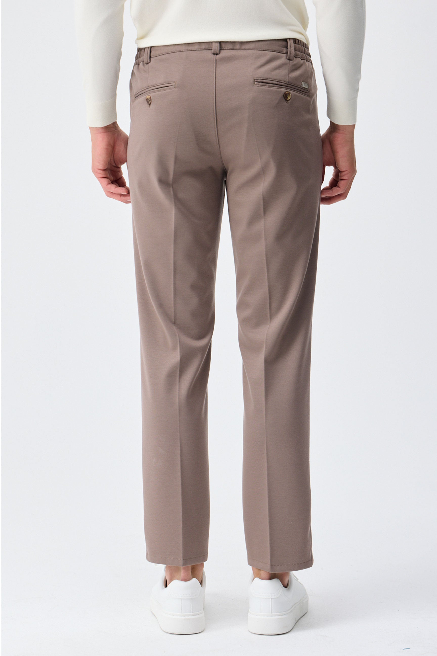 Set sacou și pantaloni elegant casual pentru bărbați, din jerseu moale, maro