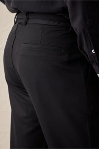 Pantaloni Gurkha plisați negri pentru bărbați, talie reglabilă, croială conică
