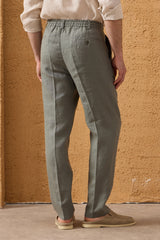 Costum bărbătesc din două piese, verde salvie, din in, stil safari, elegant, stil vară