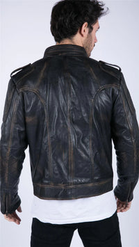 Mens Retro Real Leather Black Brown Washed Racer Jacket Biker Zipped Slim
