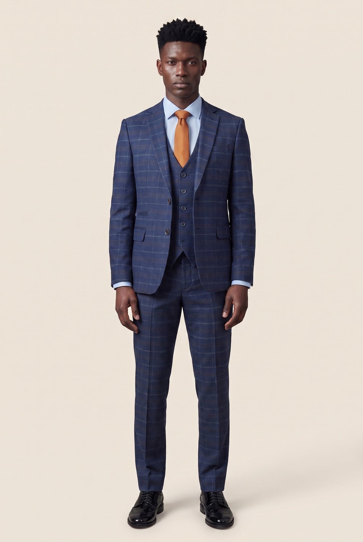 Look #979 styled with Costum bărbătesc bleumarin în carouri din 3 piese - Paul Andrew Kenneth