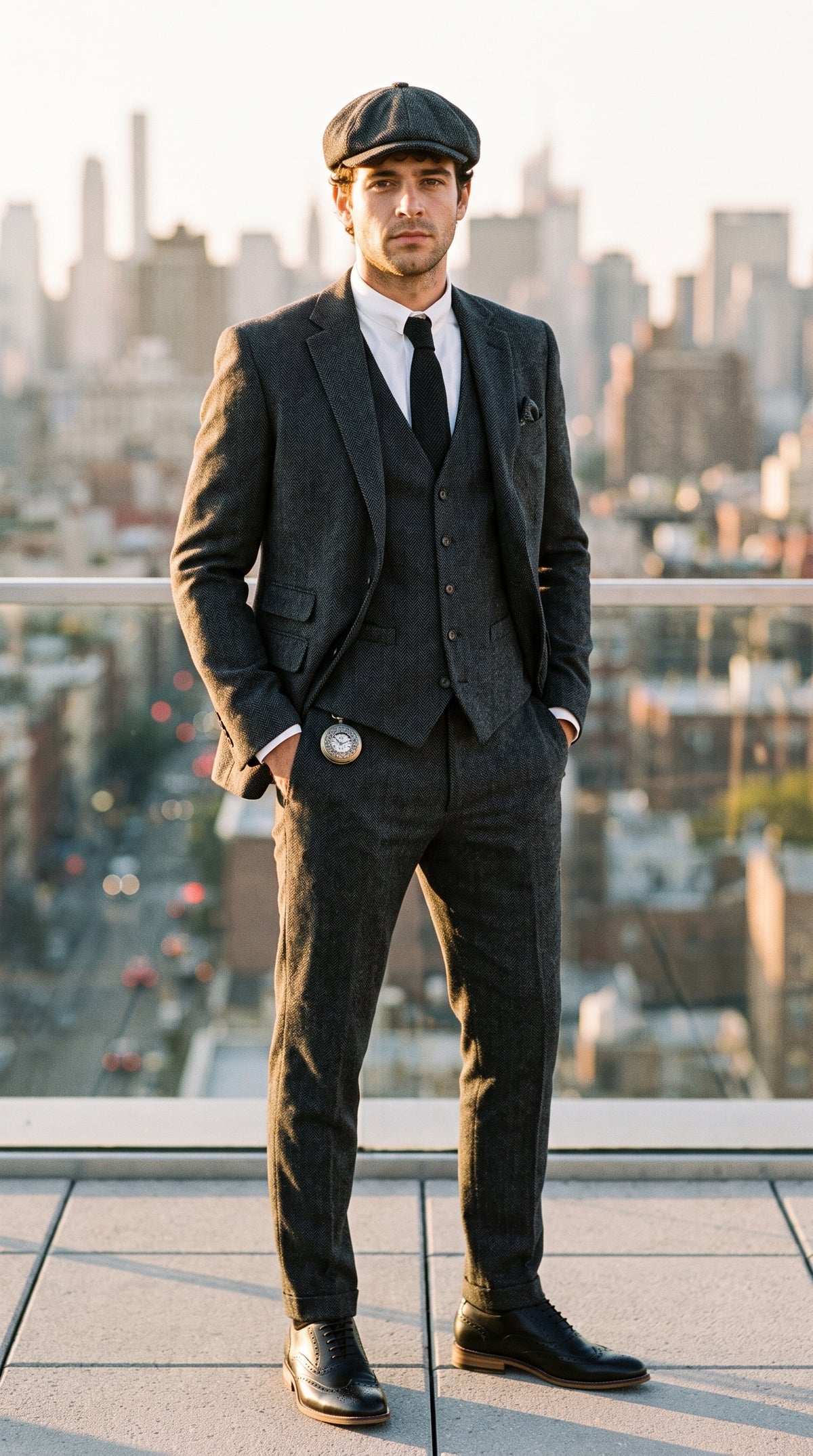 Look #830 styled with Costum bărbătesc gri cărbune din 3 piese, model herringbone, din tweed - STZ11