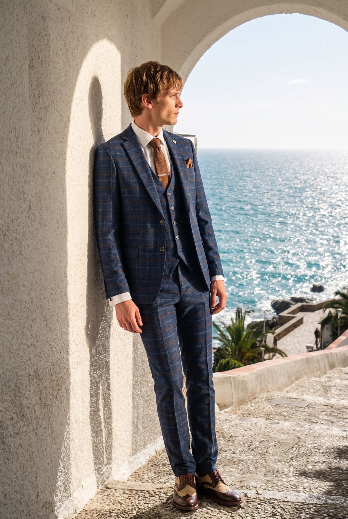 Look #936 styled with Costum bărbătesc bleumarin în carouri din 3 piese - Paul Andrew Kenneth