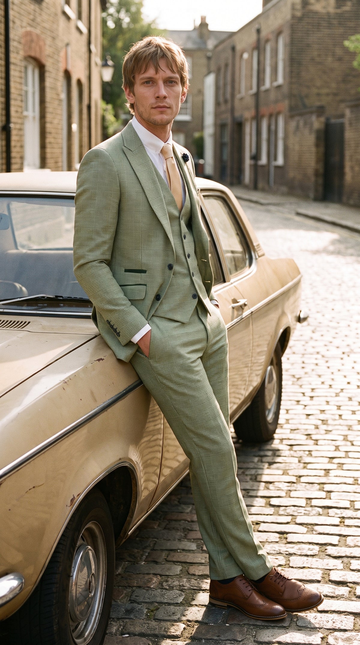 Look #257 styled with Caridi - Costum bărbătesc verde salvie în carouri din 3 piese