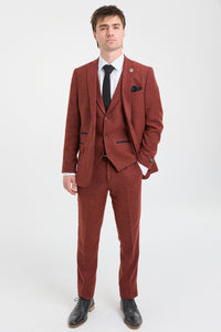 Costum din 3 piese din tweed cu model herringbone ruginiu