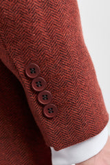 Costum din 3 piese din tweed cu model herringbone ruginiu