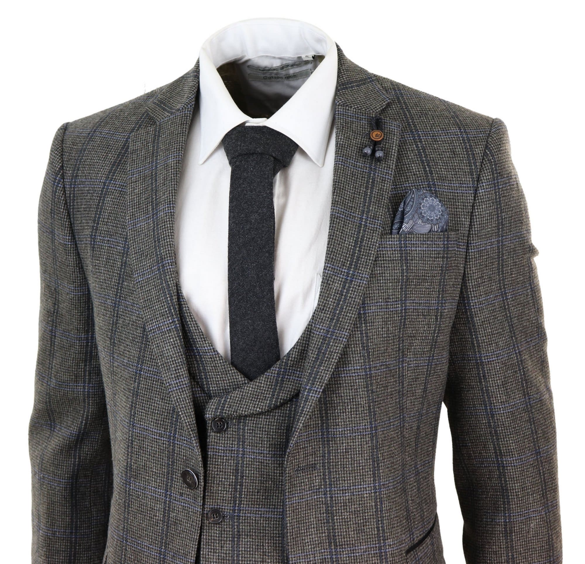 Grey Check 3 Piece Tweed Suit