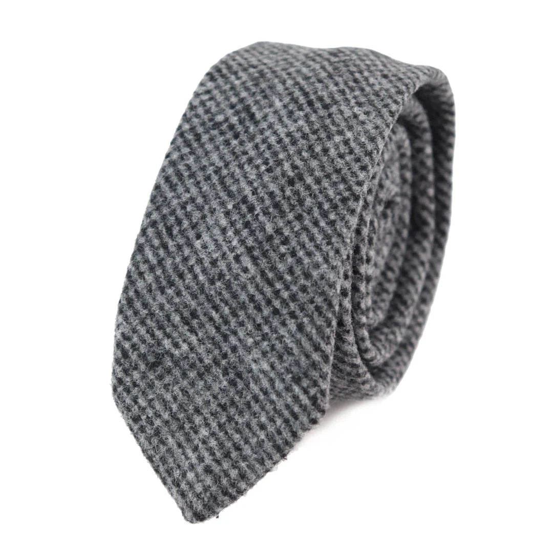281 - Men's Grey Herringbone Tweed Wool Tie & Handkerchief 2"