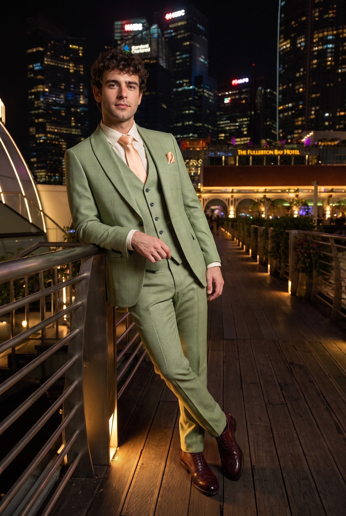 Look #308 styled with Caridi - Costum bărbătesc verde salvie în carouri din 3 piese