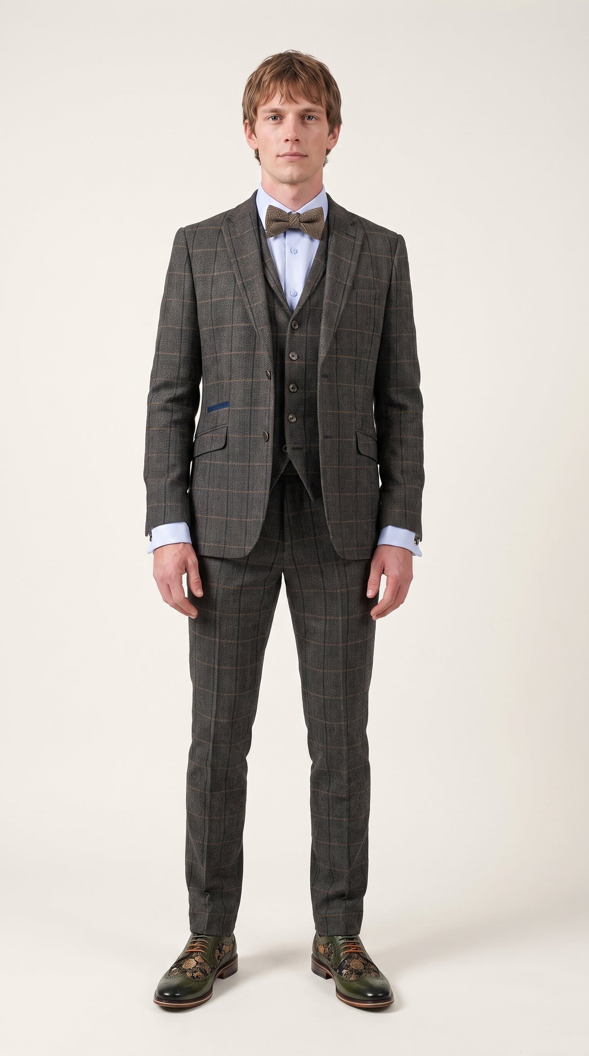 Look #330 styled with Cavani Albert - Costum bărbătesc din tweed cu model herringbone din 3 piese - Gri închis