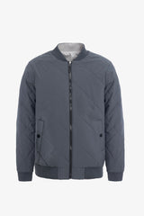 Jachetă bărbătească, gri și bej, reversibilă, tip bomber, ușoară, matlasată, 2 în 1