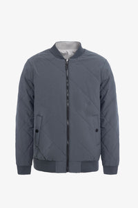 Jachetă bărbătească, gri și bej, reversibilă, tip bomber, ușoară, matlasată, 2 în 1