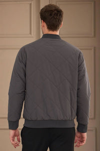 Jachetă bărbătească, gri și bej, reversibilă, tip bomber, ușoară, matlasată, 2 în 1