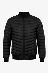 Jachetă bărbătească neagră, matlasată, ușoară, cu fermoar și guler Bomber