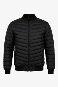Jachetă bărbătească neagră, matlasată, ușoară, cu fermoar și guler Bomber