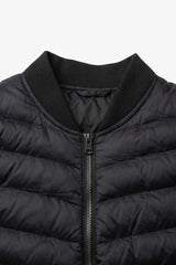 Jachetă bărbătească neagră, matlasată, ușoară, cu fermoar și guler Bomber