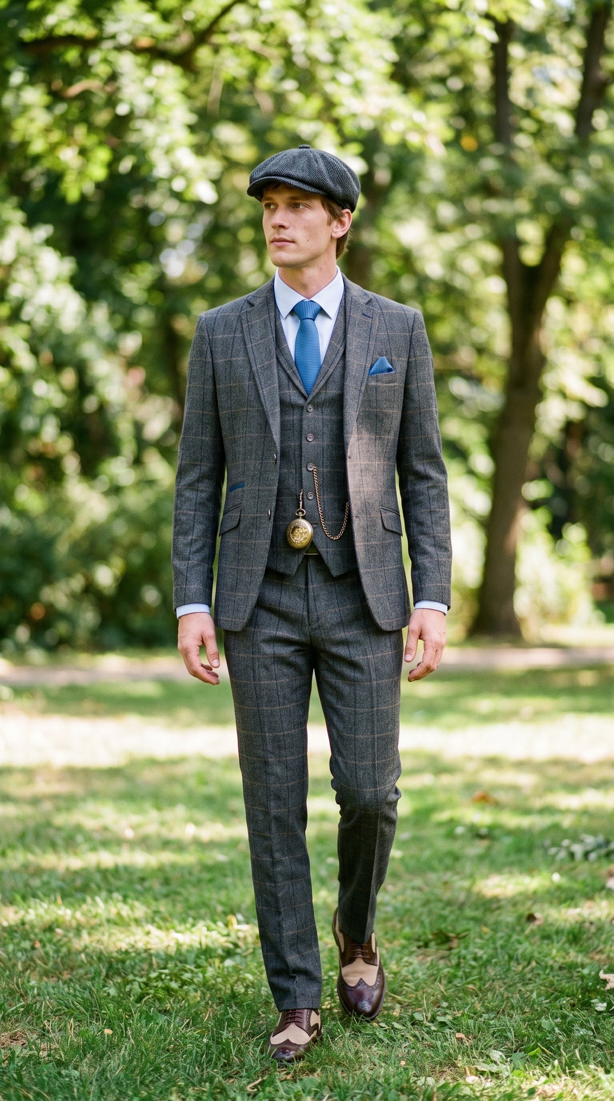 Look #132 styled with Cavani Albert - Costum bărbătesc din tweed cu model herringbone din 3 piese - Gri închis