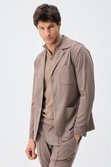 Sacou elegant casual pentru bărbați, din jerseu moale, maro-gri, taupe