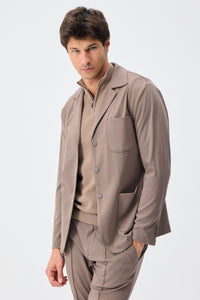 Sacou elegant casual pentru bărbați, din jerseu moale, maro-gri, taupe