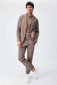 Sacou elegant casual pentru bărbați, din jerseu moale, maro-gri, taupe